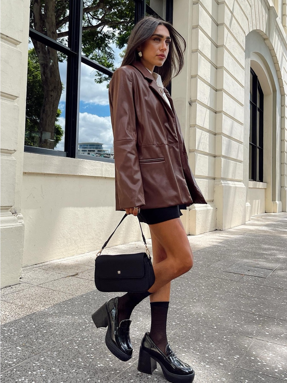 Princess Polly Chocolate Brown Faux Leather Blazer